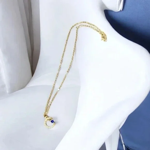 Gold Plated Rhinestone Moon Star Pendant Necklace - Picture 2 of 2